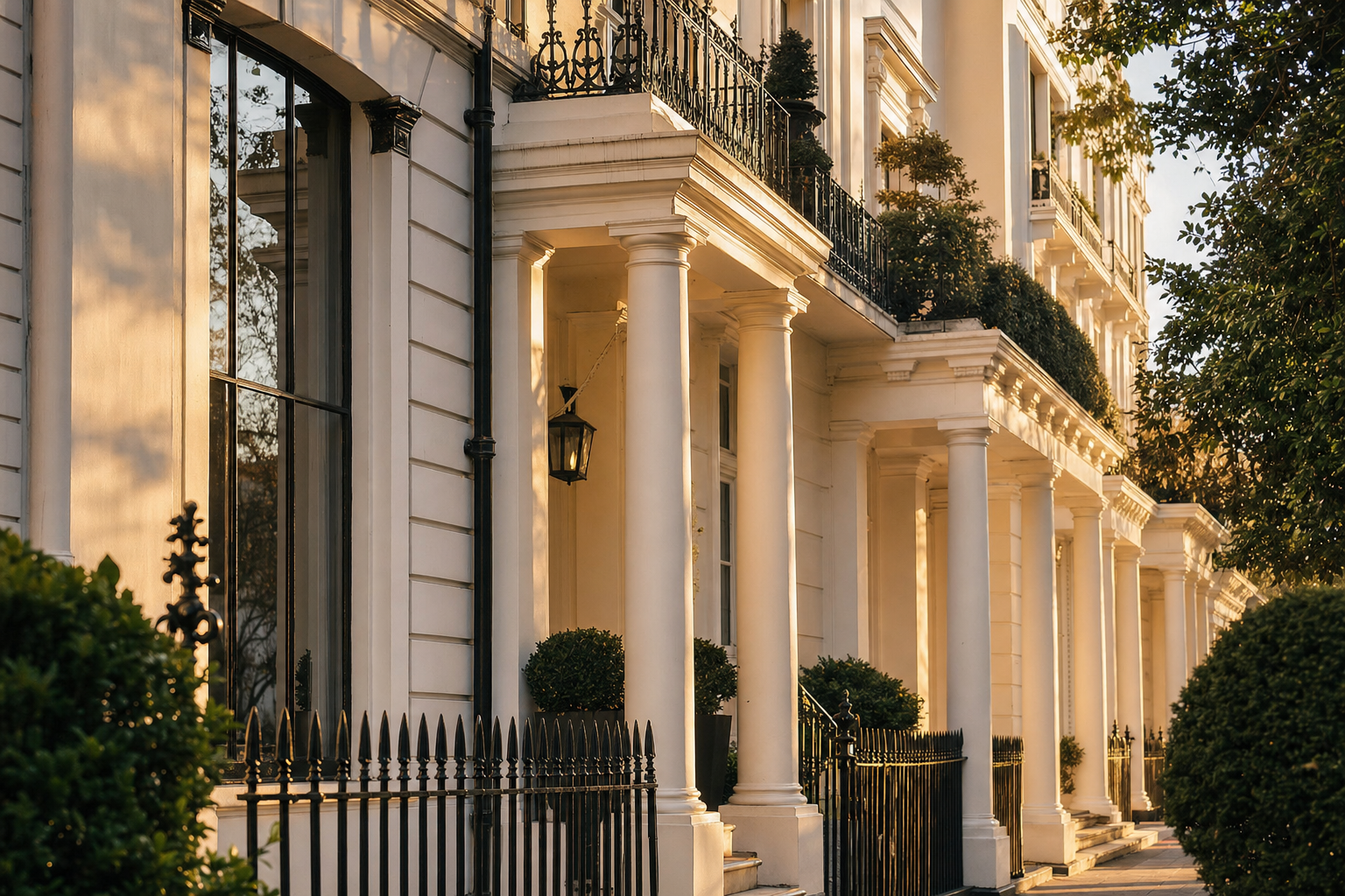 Belgravia townhouses in warm daylight